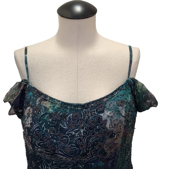 MONTAGE by‎ MON CHERI Floral Silk Beaded Tea Length Dress - Size 12 - Picture 8 of 16